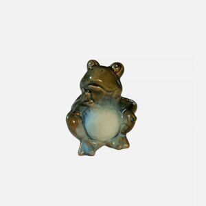 Thoughtful Frog Ceramic Figurine Green 3 1/2" Tall